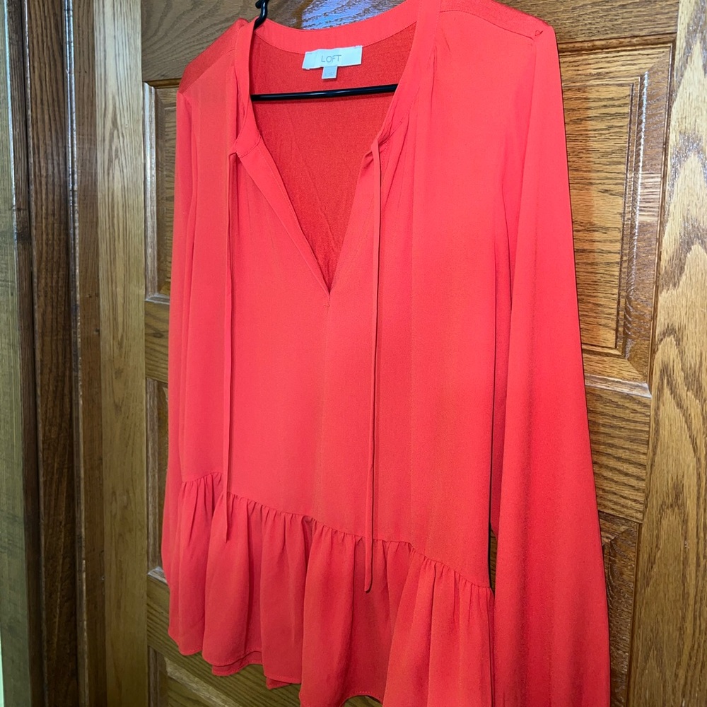 Red Long Sleeve Peplum Blouse from LOFT